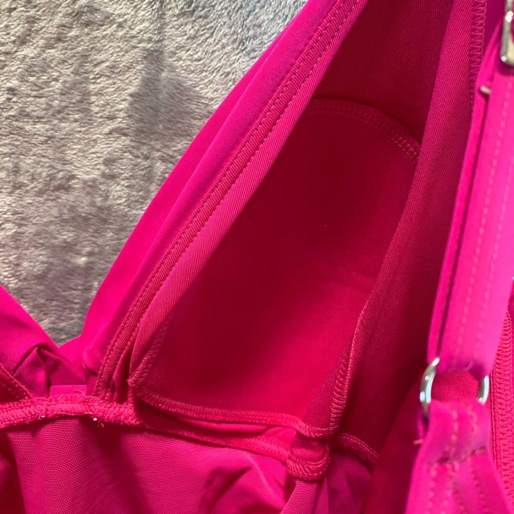 DKNY Womens Pink Ruched Surplice One Piece Swimsuit DIMMS559 L Beach Summer - Picture 6 of 7